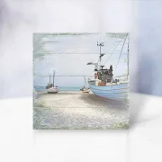 Fischerboote, Wandbild im maritimen Shabby Landhausstil