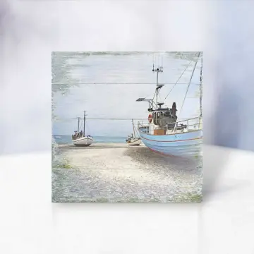 Fischerboote, Maritimes Wandbild im Shabby Landhausstil