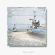 Maritimes Wandbild Fischerboote im Shabby Chic als Leinwandbild