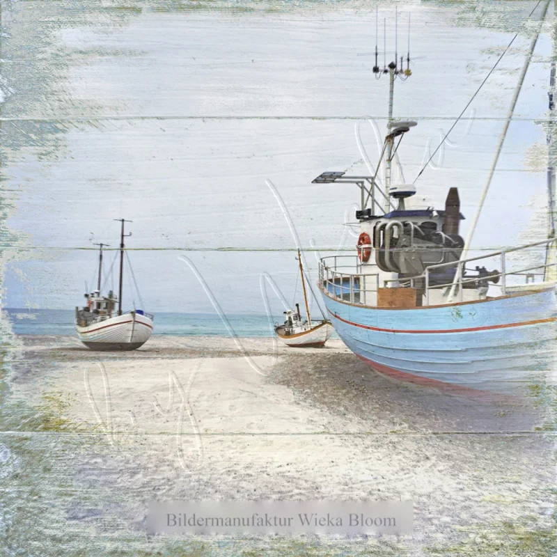 Maritimes Wandbild Fischerboote im Shabby Chic Landhausstil