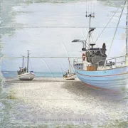Maritimes Wandbild Fischerboote im Shabby Chic Landhausstil