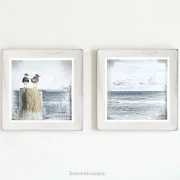 Meerweh, Möwenduo 2er Set Wandbilder im Shabby Landhausstil