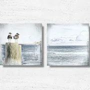 Meerweh, Möwenduo 2er Set Wandbilder im Shabby Landhausstil