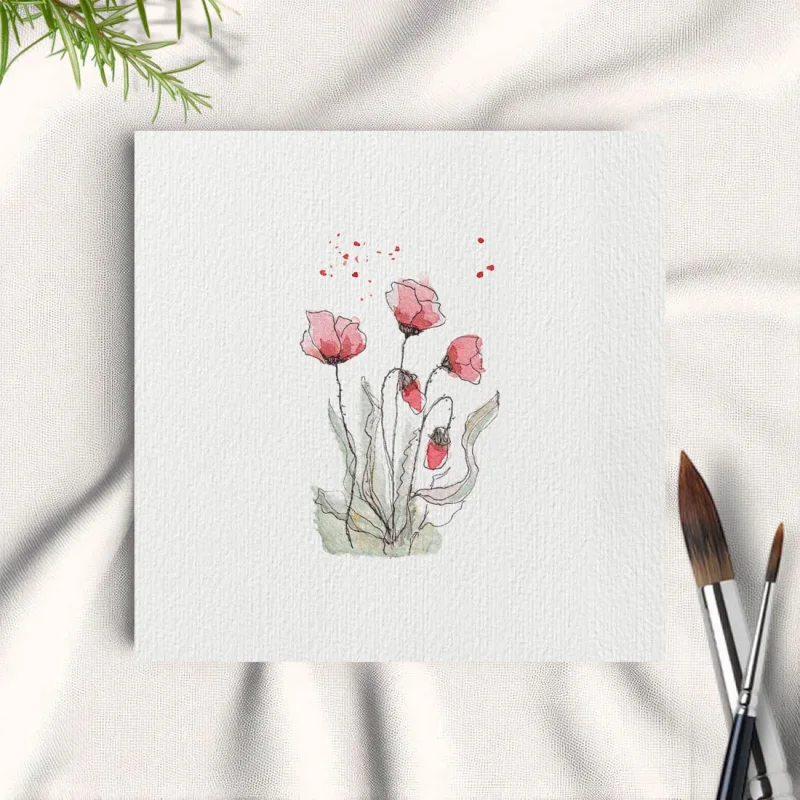 Miniatur, Kunstdruck nach handgemaltem Aquarell, Blumenwiese