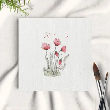 Miniatur Kunstdruck, Aquarell, Wandbild Rote Mohnblumen 01