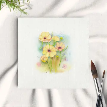 Miniatur, Kunstdruck nach Aquarell, Gelbe Blumen 01