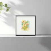 Miniatur, Kunstdruck nach handgemaltem Aquarell, Gelbe Blumen