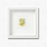 Miniatur, Kunstdruck nach handgemaltem Aquarell, Gelbe Blumen