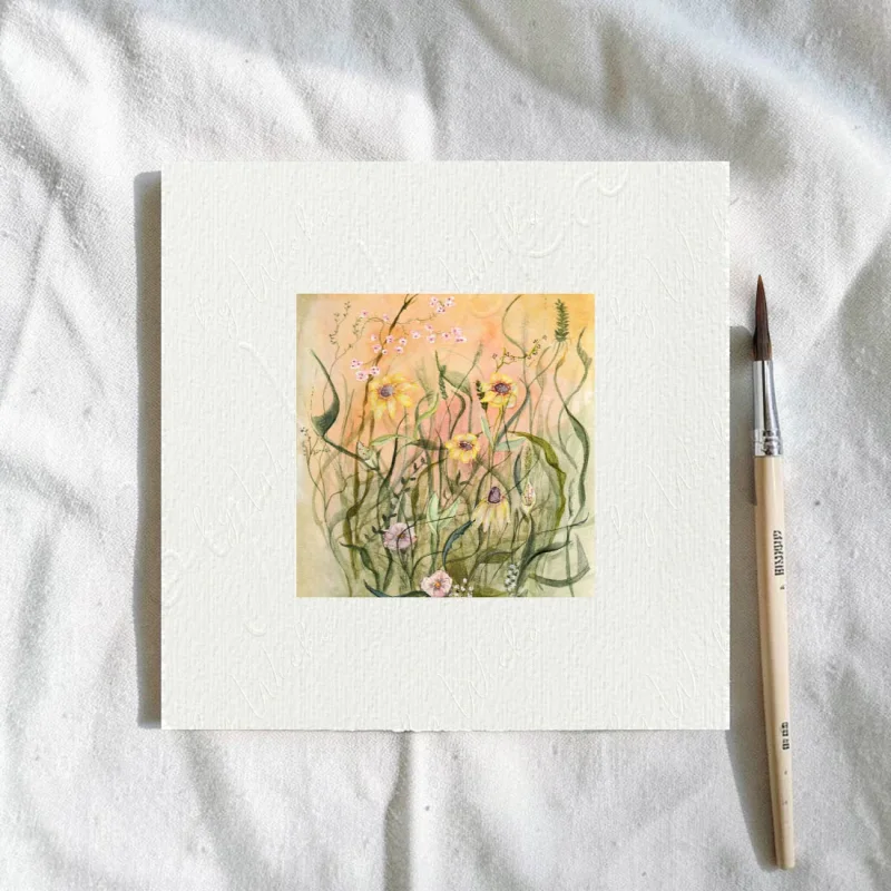 Miniatur, Kunstdruck nach handgemaltem Aquarell, Blumenwiese