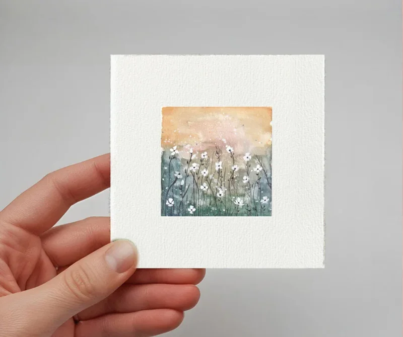 Miniatur, Kunstdruck, Wandbild Aquarell-Blumenwiese 03