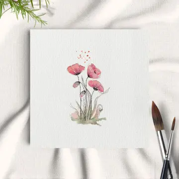Miniatur Kunstdruck, Aquarell, Wandbild Rote Mohnblumen 02
