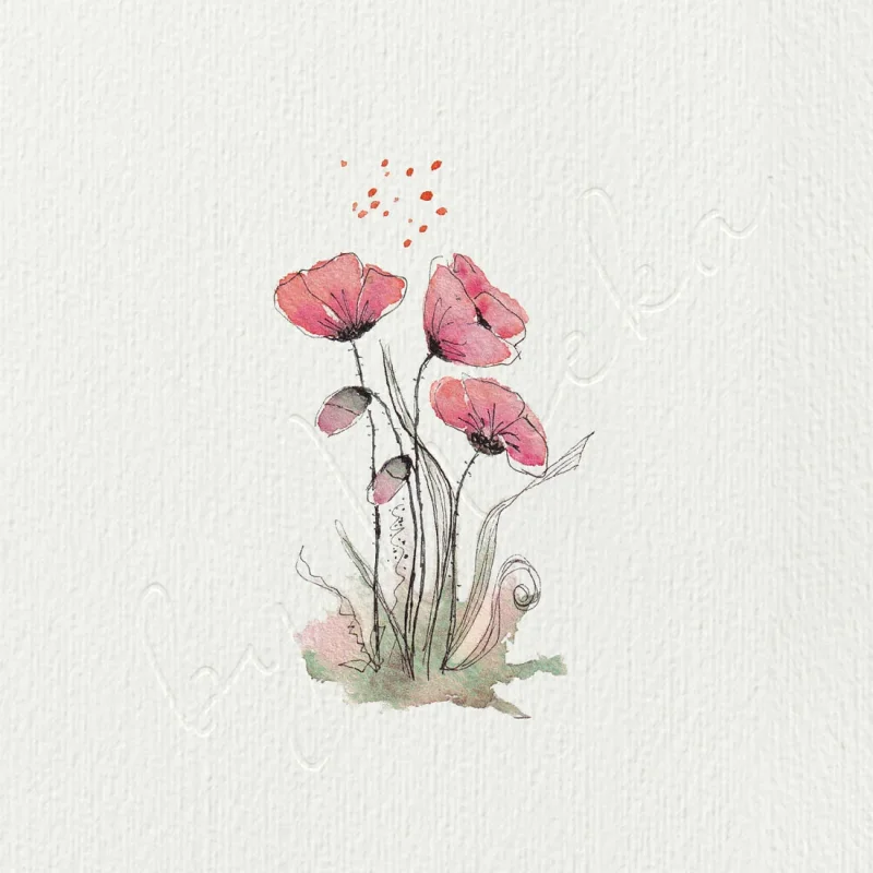 Rote Mohnblumen, Miniatur, Kunstdruck nach handgemaltem Aquarell im Landhausstil