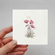 Rote Mohnblumen, Miniatur, Kunstdruck nach handgemaltem Aquarell im Landhausstil