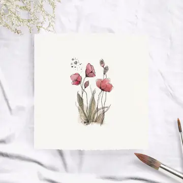 Miniatur Kunstdruck, Aquarell, Wandbild Rote Mohnblumen 02