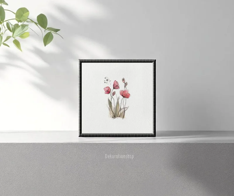 Miniatur Kunstdruck, Aquarell, Wandbild Rote Mohnblumen 02