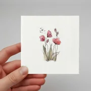 Miniatur Kunstdruck, Aquarell, Wandbild Rote Mohnblumen 02