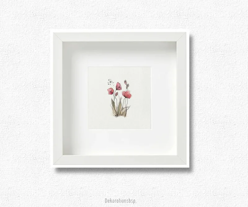 Miniatur Kunstdruck, Aquarell, Wandbild Rote Mohnblumen 02