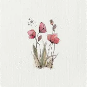 Miniatur Kunstdruck, Aquarell, Wandbild Rote Mohnblumen 02