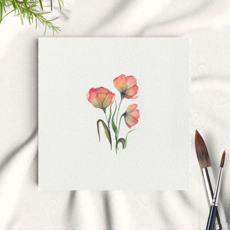 Rote Mohnblumen, Miniatur, Kunstdruck nach handgemaltem Aquarell im Landhausstil