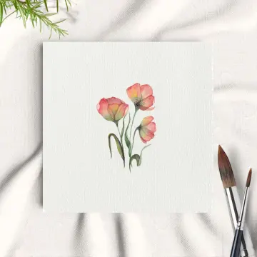 Mohnblumen in Rot, Wandbild, Miniatur Aquarell Kunstdruck auf Büttenpapier