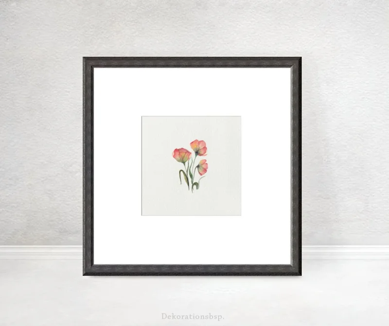 Mohnblumen in Rot, Wandbild, Miniatur Aquarell Kunstdruck auf Büttenpapier