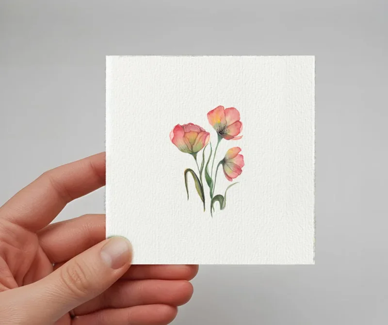 Mohnblumen in Rot, Wandbild, Miniatur Aquarell Kunstdruck auf Büttenpapier