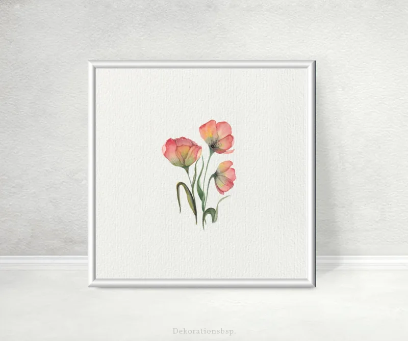 Mohnblumen in Rot, Wandbild, Miniatur Aquarell Kunstdruck auf Büttenpapier
