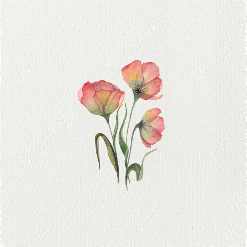 Mohnblumen in Rot, Wandbild, Miniatur Aquarell Kunstdruck auf Büttenpapier