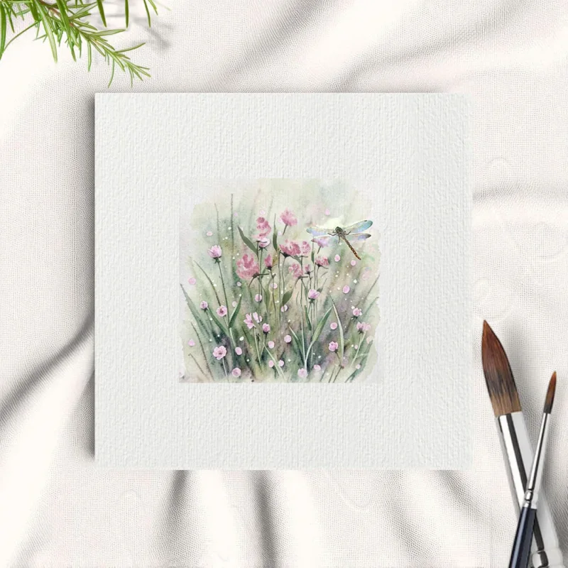 Miniatur, Kunstdruck nacMiniatur, Kunstdruck nach handgemaltem Aquarell, Gelbe Blumenh handgemaltem Aquarell, Blumenwiese