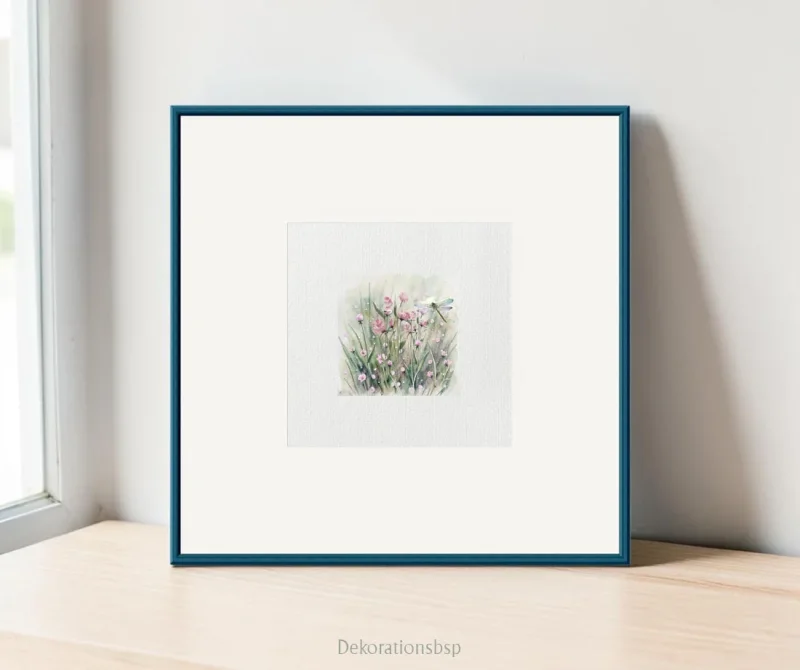 Libelle auf Blumenwiese - Miniatur, Wandbild Aquarell Kunstdruck auf Büttenpapier