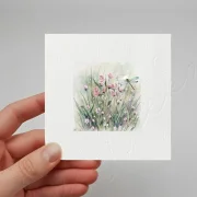 Libelle auf Blumenwiese - Miniatur, Wandbild Aquarell Kunstdruck auf Büttenpapier