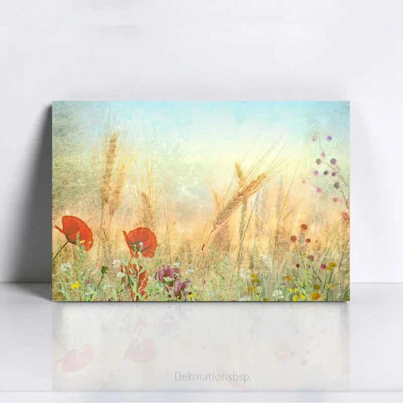 Am Feldrand, Blumenwiese, Wandbild im Shabby-Chic, Landhausstil