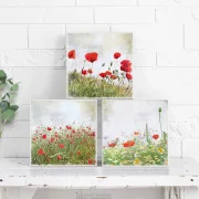 Mohnblumen, Set im Shabby Landhausstil als Leinwandbild