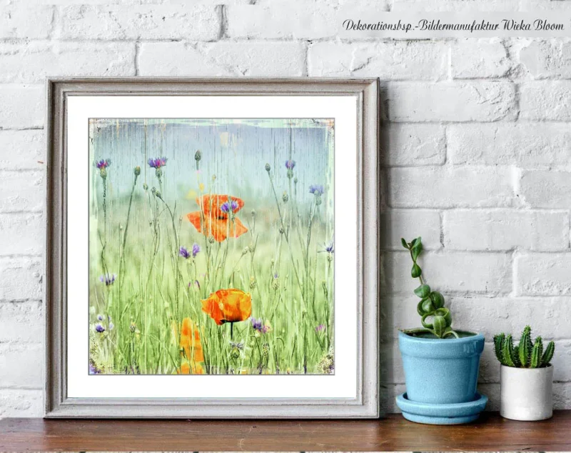 Kunstdruck Mohnblumen & Kornblumen, Wandbild im Shabby Landhausstil 