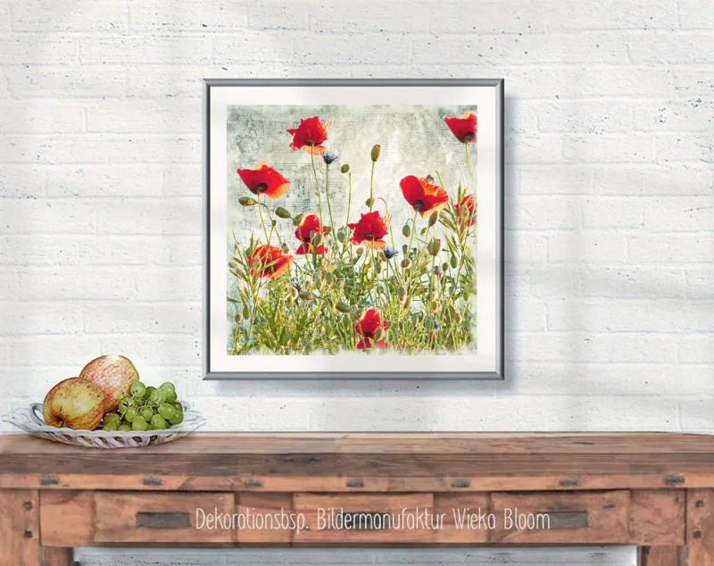 Kunstdruck Mohnblumen, Wandbild im Vintage Style, Shabby Landhausstil