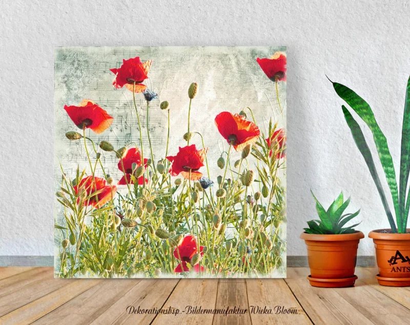 Leinwand Mohnblumen, Wandbild im Vintage Style, Shabby Landhausstil