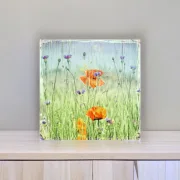 Holzdruck Mohnblumen & Kornblumen, Wandbild im Shabby Landhausstil 