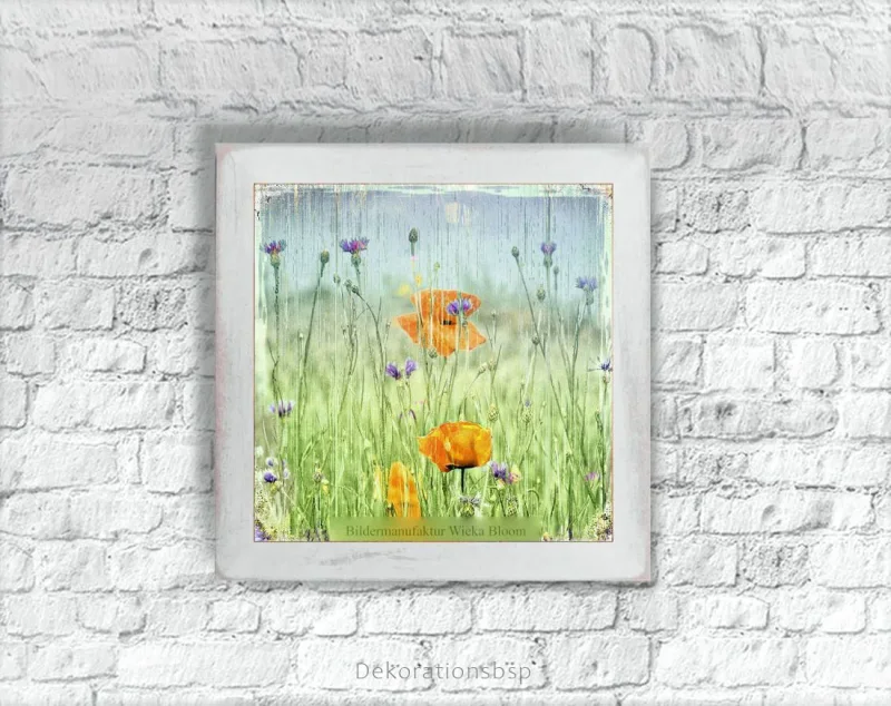 Kunstdruck Mohnblumen & Kornblumen, Wandbild im Shabby Landhausstil 
