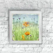 Kunstdruck Mohnblumen & Kornblumen, Wandbild im Shabby Landhausstil 