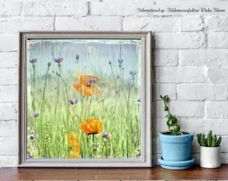 Kunstdruck Mohnblumen & Kornblumen, Wandbild im Shabby Landhausstil 
