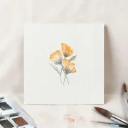 Gelbe Mohnblumen, Miniatur, Kunstdruck nach handgemaltem Aquarell im Landhausstil