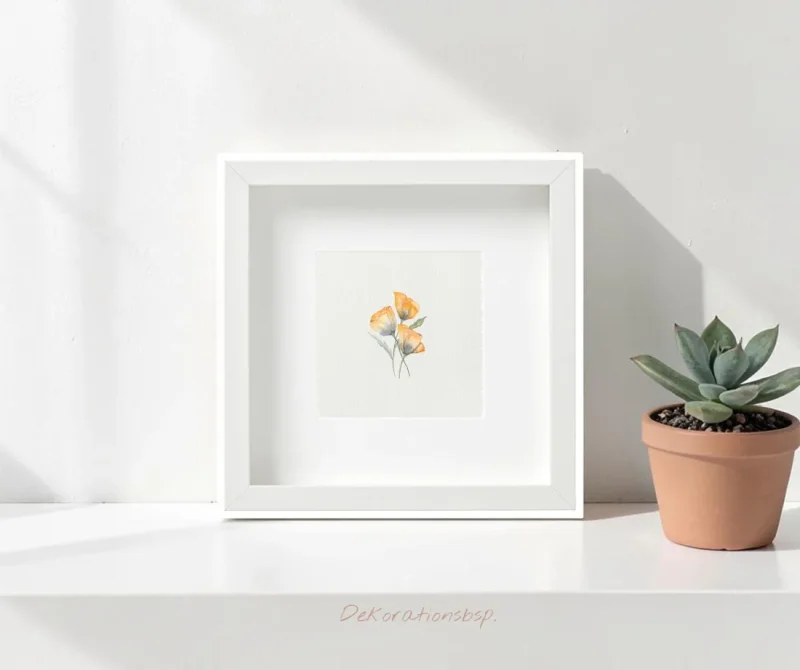 Gelbe Mohnblumen, Miniatur, Kunstdruck nach handgemaltem Aquarell im Landhausstil