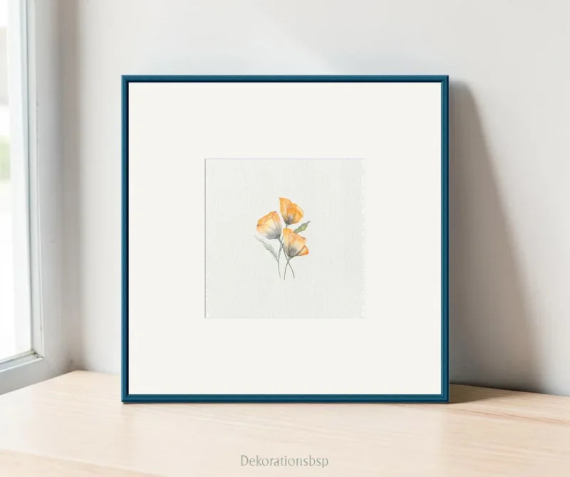 Gelbe Mohnblumen, Miniatur, Kunstdruck nach handgemaltem Aquarell im Landhausstil