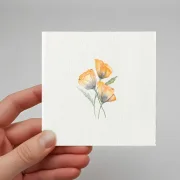 Gelbe Mohnblumen, Miniatur, Kunstdruck nach handgemaltem Aquarell im Landhausstil