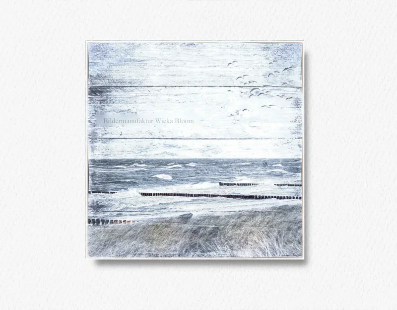 Küstenansicht Ostsee Darß - Maritimes Wandbild im Shabby Chic, Landhausstil als Leinwanddruck