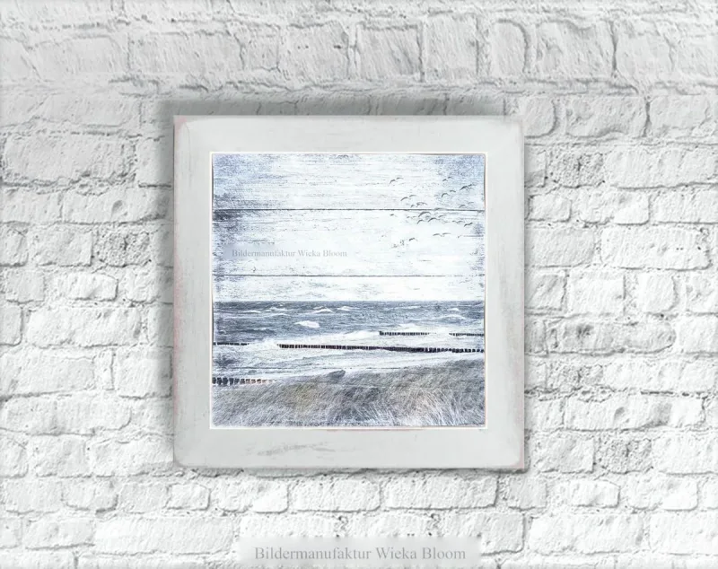 Küstenansicht Ostsee Darß - Maritimes Wandbild im Shabby Chic, Landhausstil als Kunstdruck gerahmt