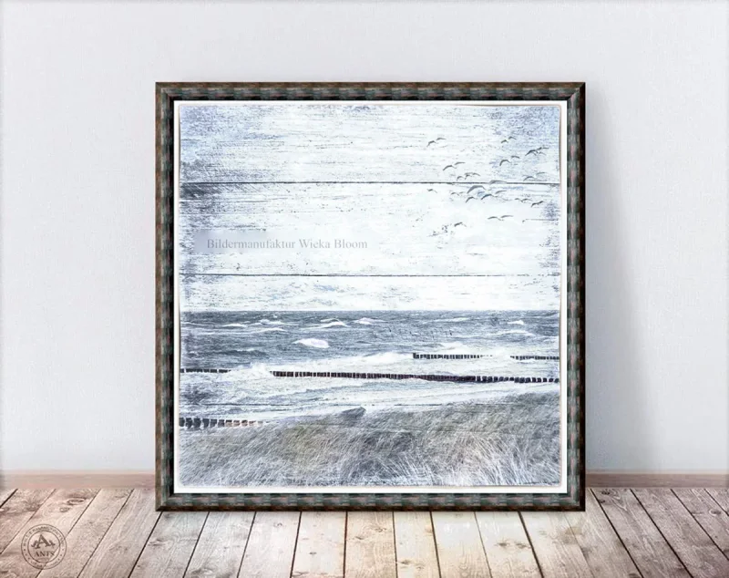 Küstenansicht Ostsee Darß - Maritimes Wandbild im Shabby Chic, Landhausstil gerahmt