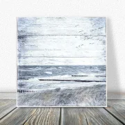 Küstenansicht Ostsee Darß - Maritimes Wandbild im Shabby Chic, Landhausstil als Holzdruck
