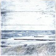 Küstenansicht Ostsee Darß - Maritimes Wandbild im Shabby Chic, Landhausstil
