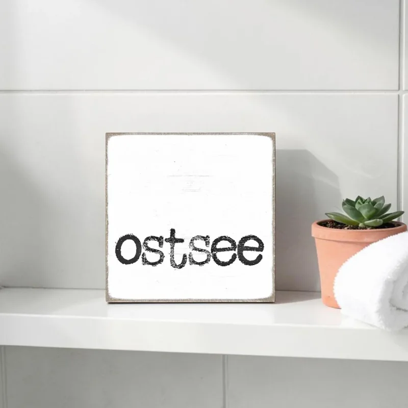 Ostsee, maritimer Holzblock im Shabby Chic